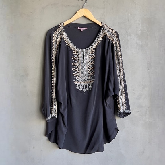 Calypso St. Barth Tops - CALYPSO ST. BARTH Silk Metallic Embroidery Tunic Top